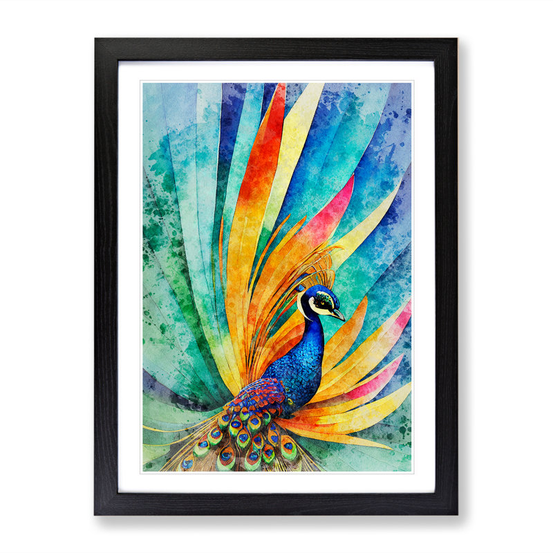 Exciting Peacock No.2 - Single Picture Frame Print, Black, 46cm H x 34cm W x 2cm D