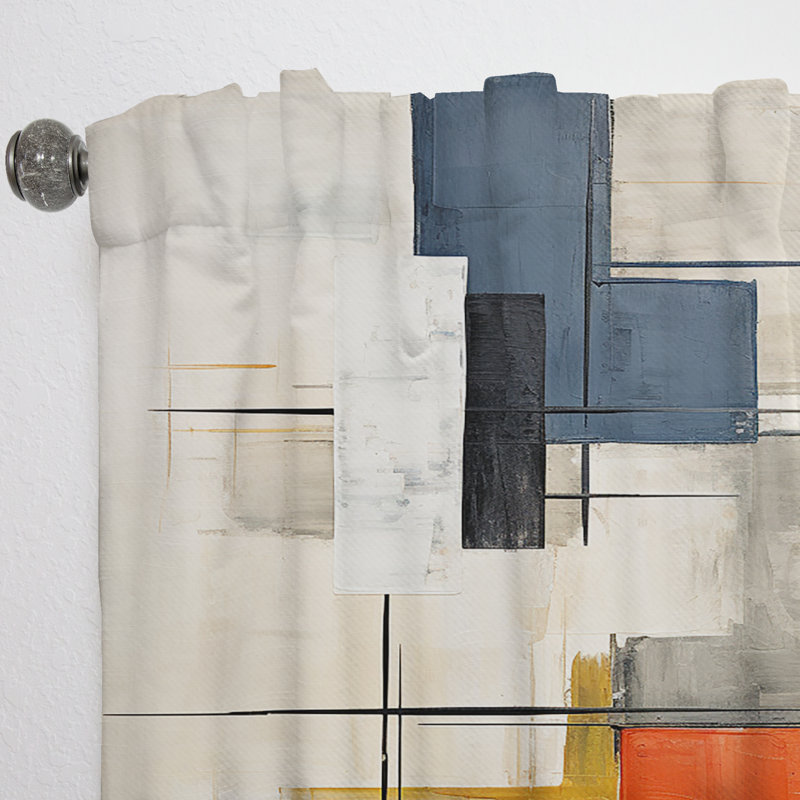 Ivory Illusions Abstract Shapes - Modern Velvet Curtain - Room Darkening - 1 Panel, 52" W x 63" L