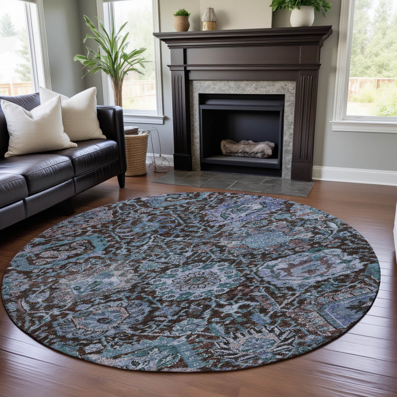 Premium Machine Washable Wayne AMF1101 Damask Rug, Round 8'
