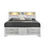 Luxe, lit double, finition en bois blanc, tête de lit en marbre, rangement de tiroir, lit contemporain élégant avec cadre audio avec éclairage, tête de lit, tiroirs de rangement et option technique