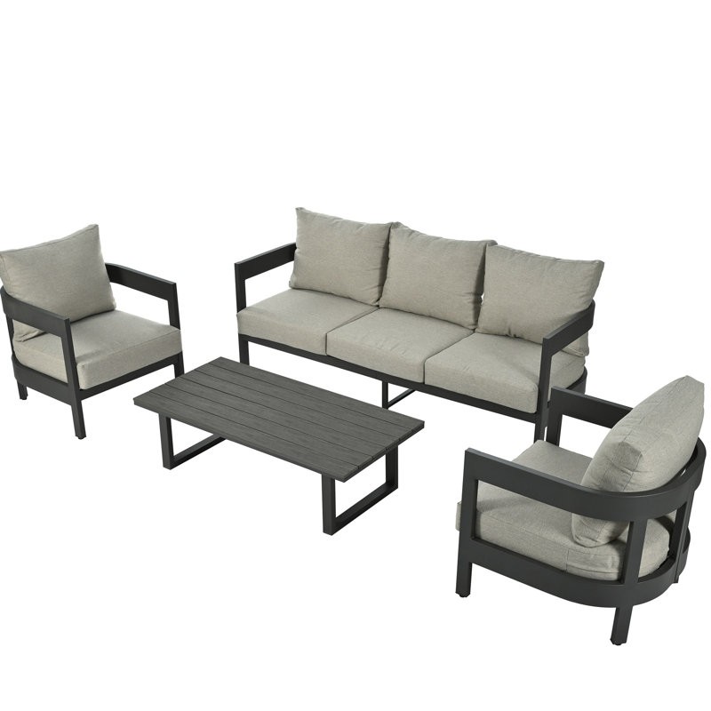 Mobilier d'extérieur polyvalent - Coussins épais, chaises en fer et table en bois robuste en plastique pour les sièges de luxe élégants