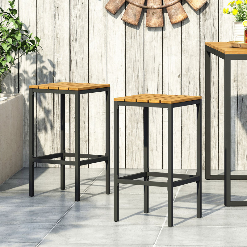 Ensemble de 2 tabourets de tabouret de bar, Teck