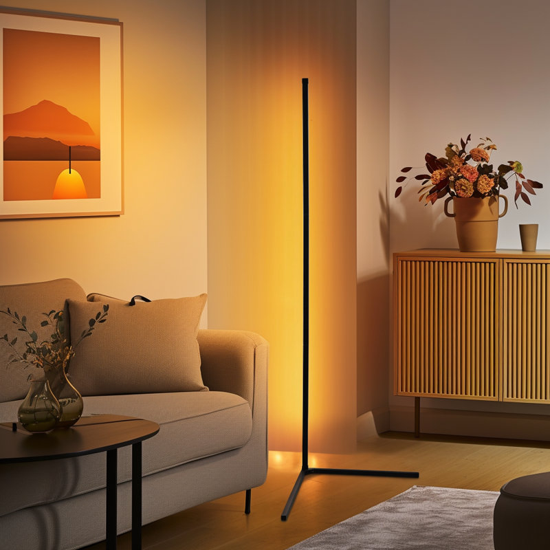 56 Inches RGB Color Changing Corner Floor Lamp with USB Cable, Minimalist Column Floor Lamp