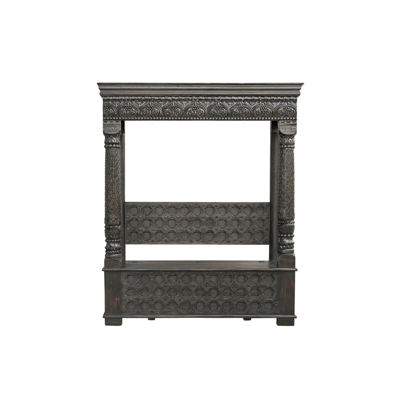 Berlene Carved Solid Wood Hall Tree Bench, Black