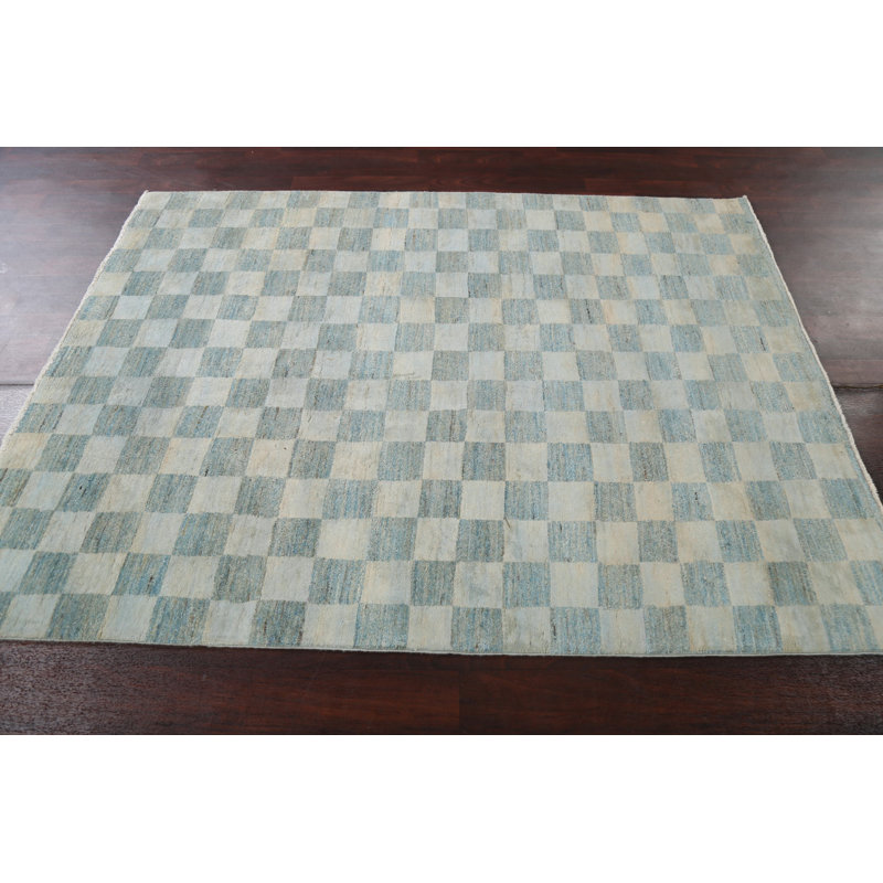 Tapis oriental Tomson à carreaux Gabbeh Kashkoli noué à la main 5 x 7