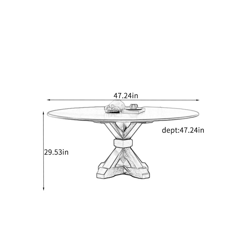 Table ronde vintage en frêne massif., H 29,53 po x L 47,24 po x l 47,24 po