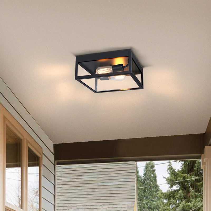 2-Light 12-in Matte Black Flush Mount With Clear Glass Shade