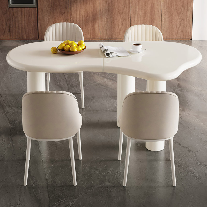 62.2" Irregular Cream White Dining Table Set With 4 Chairs for Kitchen, Bar, Living Room, 5-Piece (1 Table,4 chairs)