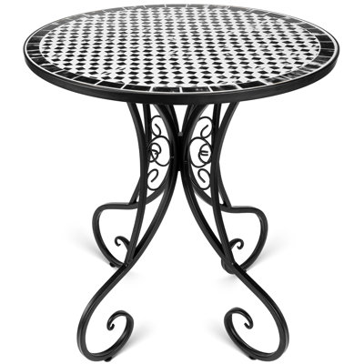 Tables bistro d'intérieur / extérieur, table basse ronde en mosaïque de 24 po pour l'extérieur, table d'appoint de patio toutes saisons pour terrasse, porche, terrasse, bord de piscine, assemblage facile, plaine