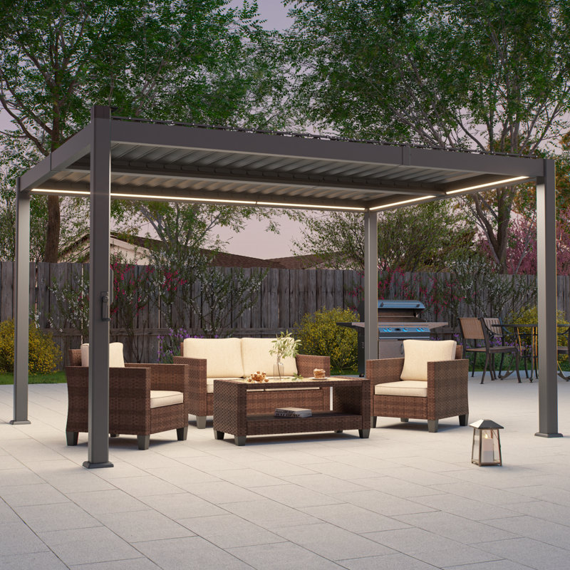 Pergola moderne en aluminium avec persiennes réglables, lumières DEL et charge solaire, pour balcon, terrasse et jardin