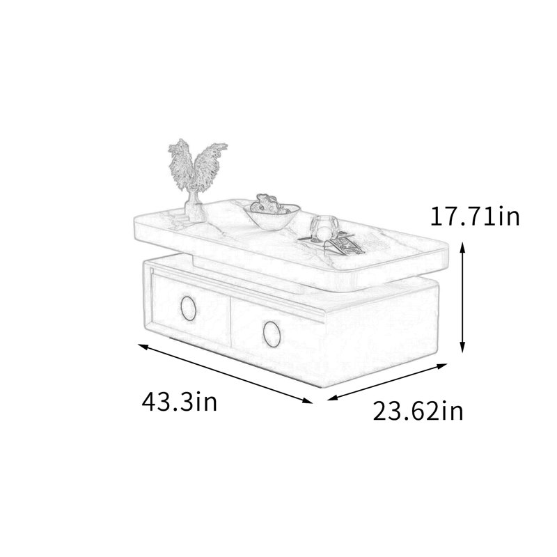 Table basse à 4 tiroirs Modern Minimalisme, Blanc, H 17,71 po x L 43,3 po x l 23,62 po