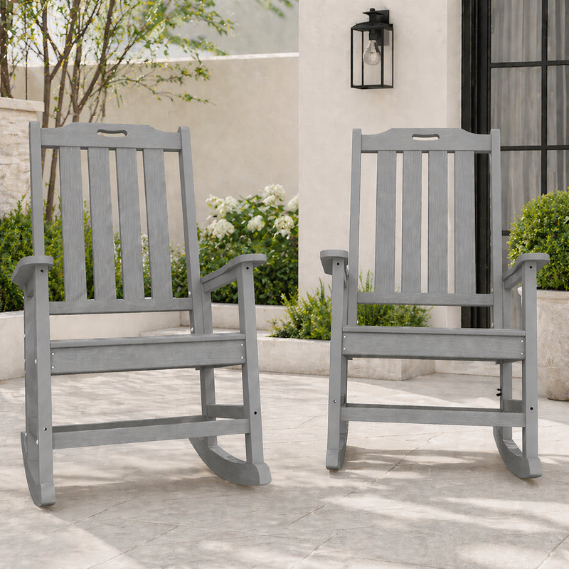Dareona Outdoor All-weather HDPE Adirondack Rocker Chairs with Comfort High Backrest, Gray