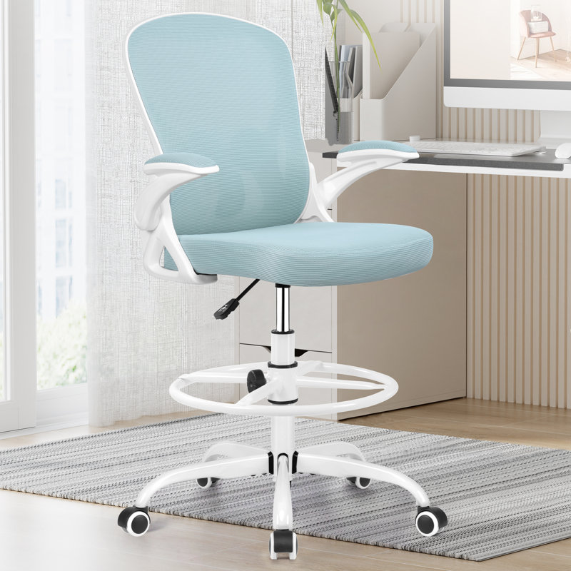 Chaise de dessinateur en filet Kyanna, Light Blue, Blanc
