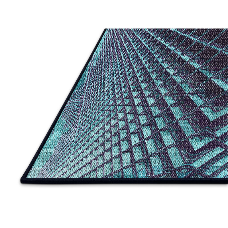 Tapis bleu/noir à motifs, Rectangle 5 pi x 7 pi