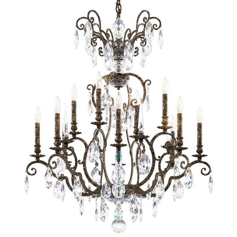 Renaissance Nouveau 12 Light 32in x 38in Chandelier in Heirloom Gold with Clear Heritage Handcut Crystals, Heirloom Bronze