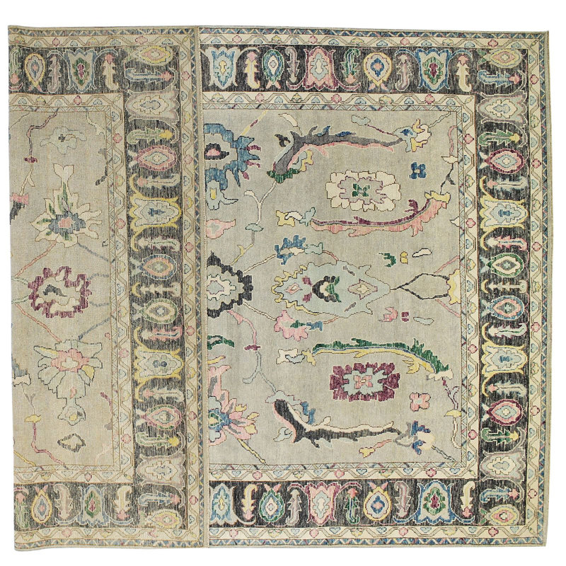 Tapis unique en laine nouvel âge 10 pi x 14 pi 2 po gris clair / noir