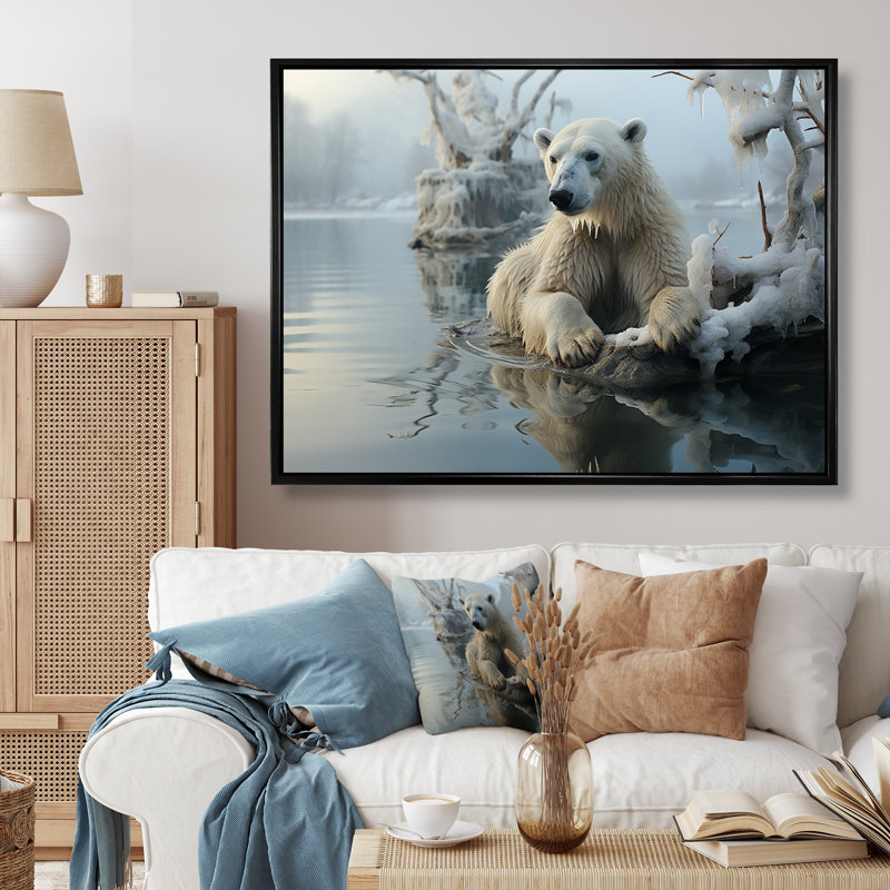Ours blanc polaire - impression, Cadre flottant noir, H 30 po x l 40 po x P 1,5 po