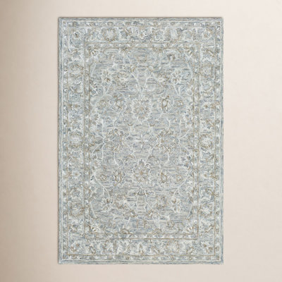 Cait Oriental Handmade Tufted Wool/Silk Denim/Taupe/Ivory Area Rug