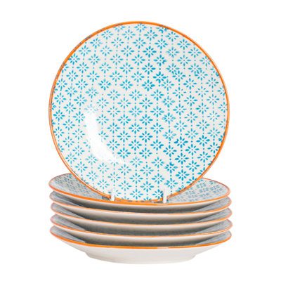 Nicola Spring - Hand-Printed Side Plates - Blue - Set of 6