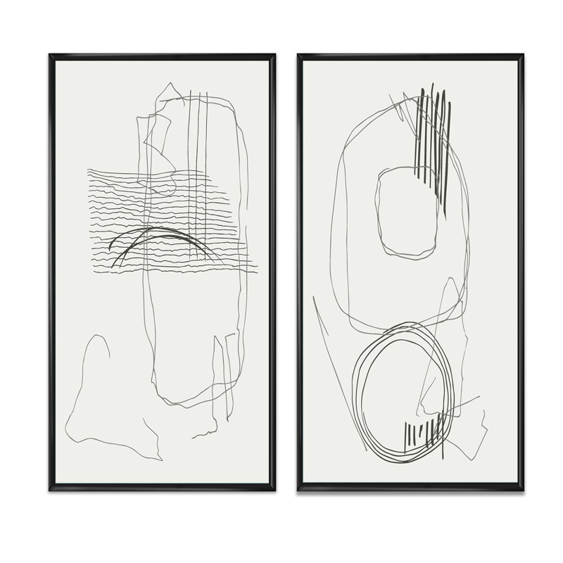 «Minimalistic Foliage with Organic Shapes IV», ensemble de 2 peintures, H 40 po x l 40 po x P 1,5 po, Cadre noir