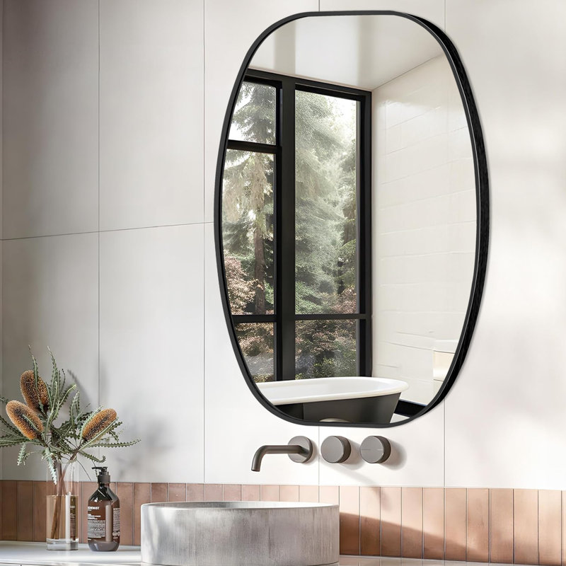 Miroir de salle de bain ovale, Noir, H 40 po x l 30 po