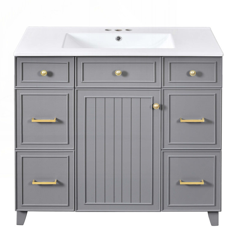 Meuble-lavabo 36 po avec lavabo en céramique, Gris