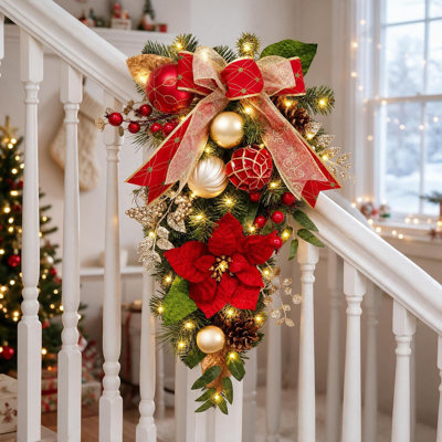 Couronne de Noël illuminée 24 po, guirlande lumineuse en forme de goutte avec lumières DEL