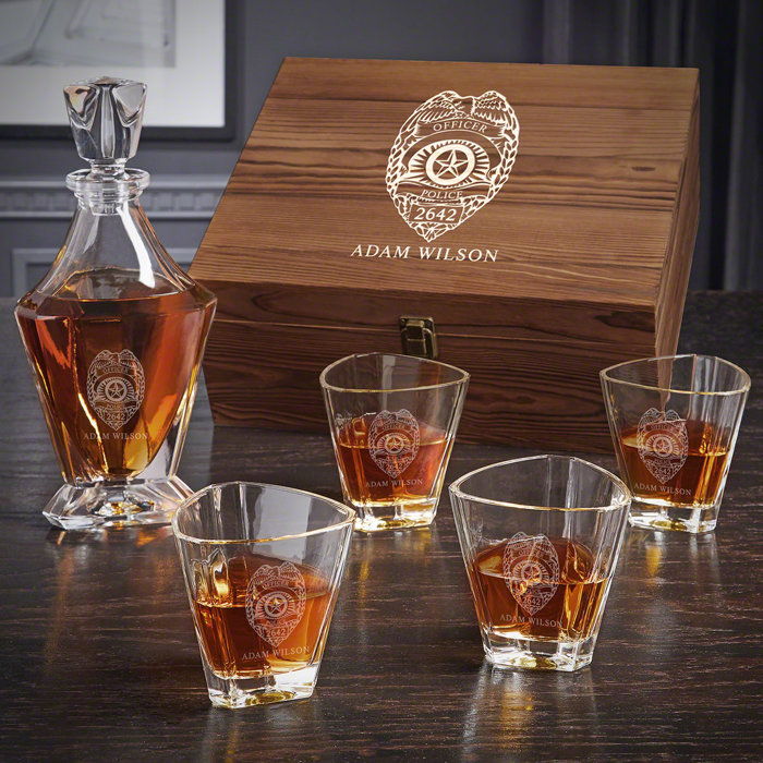 East Urban Home Police Badge Custom 6 Piece Whiskey Decanter Set | Wayfair