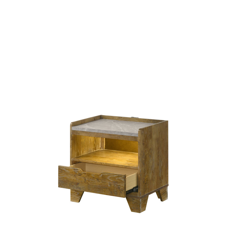 Light Aspen Brown Nightstand w/LED & USB