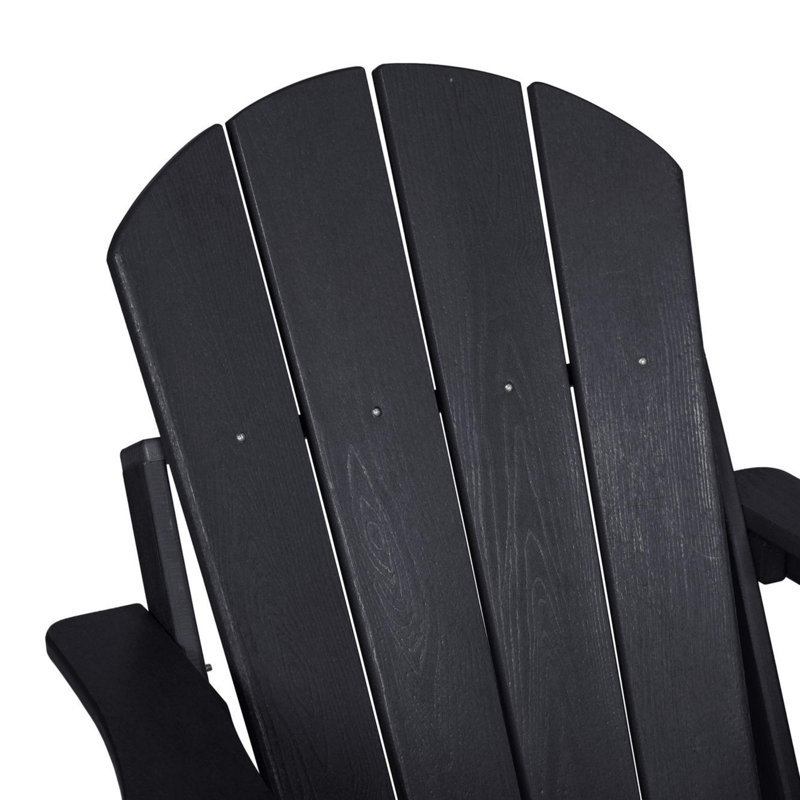 Folding Adirondack Chair with Side Table, 3-Piece Adirondack Chair Set with Wood Texture, Black