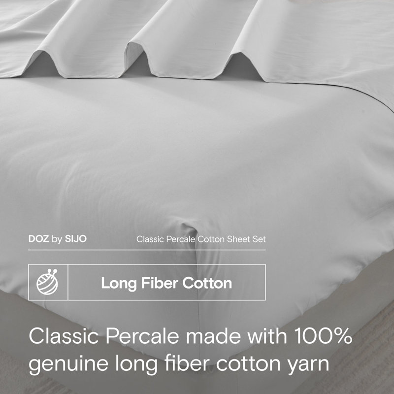DOZ Organic Percale Sheet Set With A Flat Sheet, Dove, California King Sheet Set