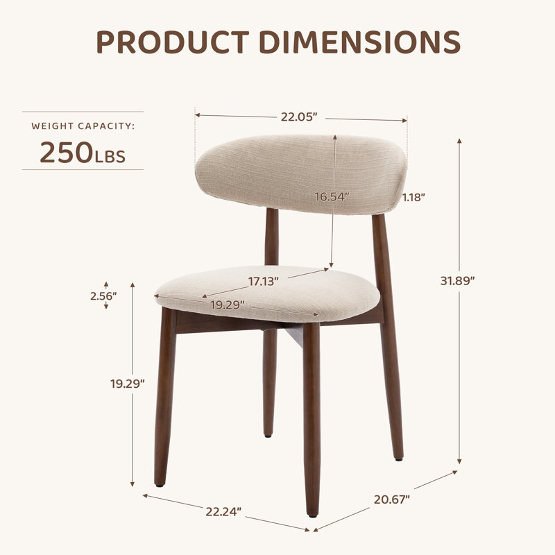 Vannie Upholstered Solid Wood Side Dining Chair, Beige, Brown
