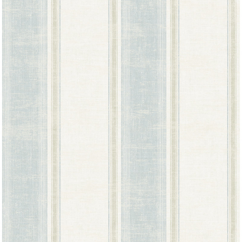 Rouleau de papier peint à rayures larges L 32,81 pi x l 20,5 po Galen, Bleu / vert / crème