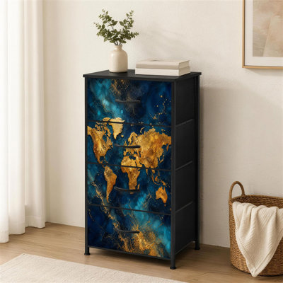 Commode à 4 tiroirs pour chambre à coucher or mappemonde abstraite en marbre bleu et or