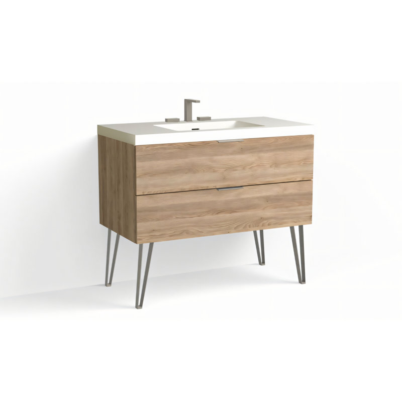 Avila 42" W Freestanding Single Bathroom Vanity with Dawson Leg, Matte White/8" Widespread, Charred, Satin Nickel