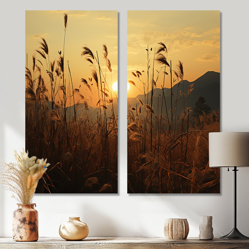 Champ avec coucher de soleil - Art mural sur toile 2 panneaux, 40" H x 40" W, Wrapped Canvas, Does Not Apply