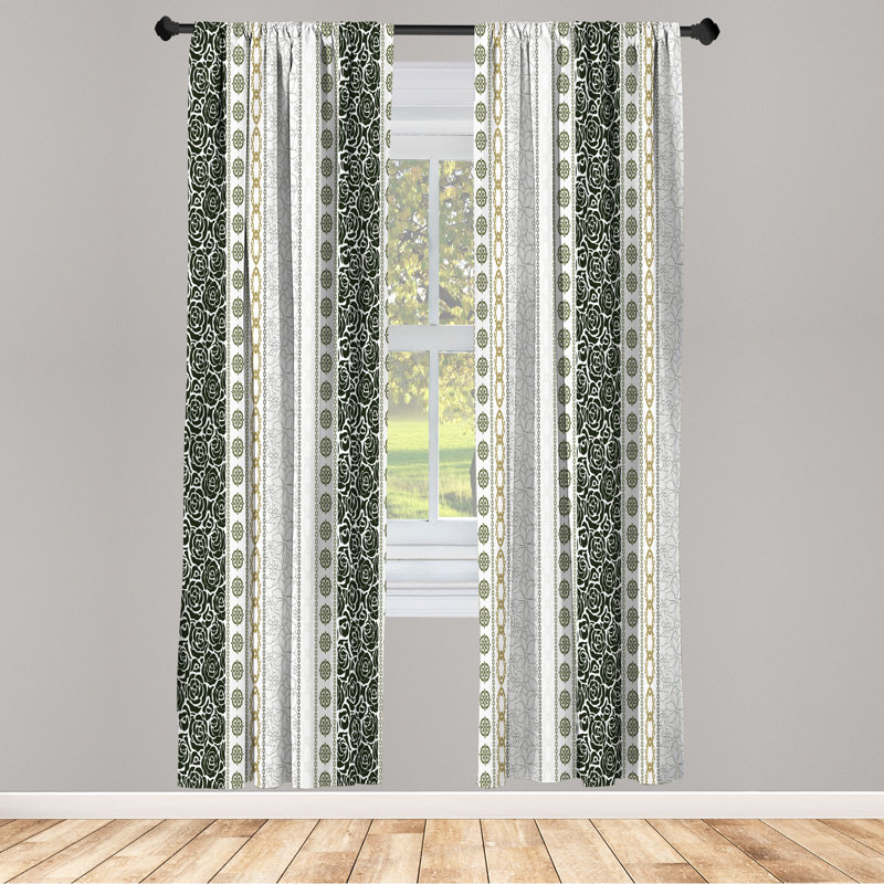 Dakota Fields Rose Curtains, Art Classical Victorian Motifs, Evergreen Eggshell, 28" W x 95" L