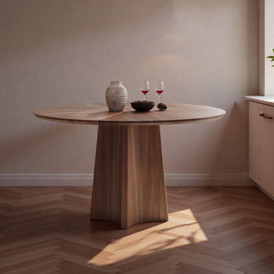 Solid Walnut Round Dining Table for Home Gathering