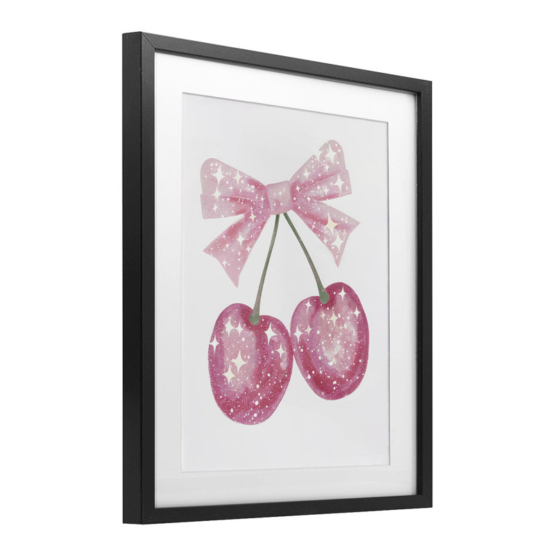 «Pink Star Sparkle Cherries», reproduction encadrée sous verre, design by Creative Studio, Cadre noir minuit