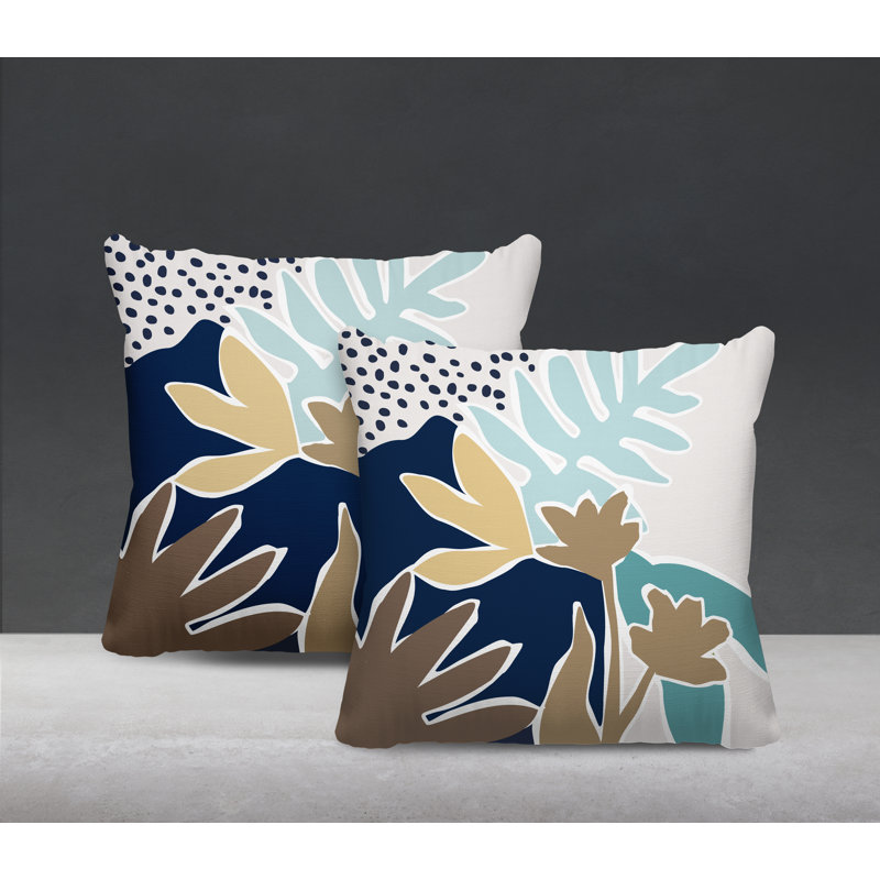 Jeté carré en polyester / mélange de polyester intérieur / extérieur, L 17 po x H 17 po, Turquoise / bleu marine / beige