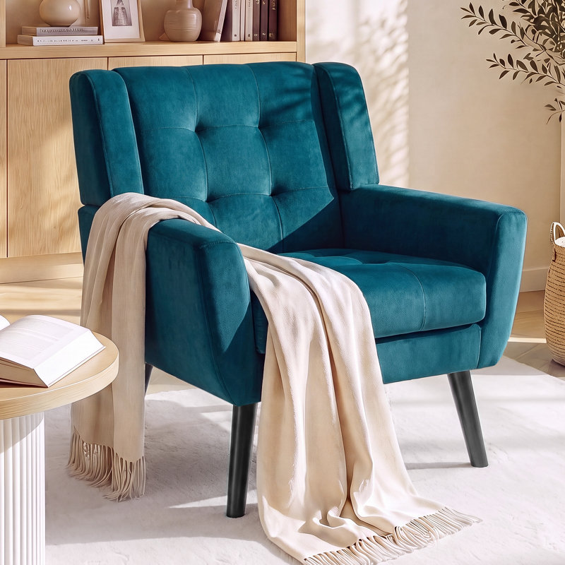 Fauteuil d'appoint Bolanle, Velours sarcelle