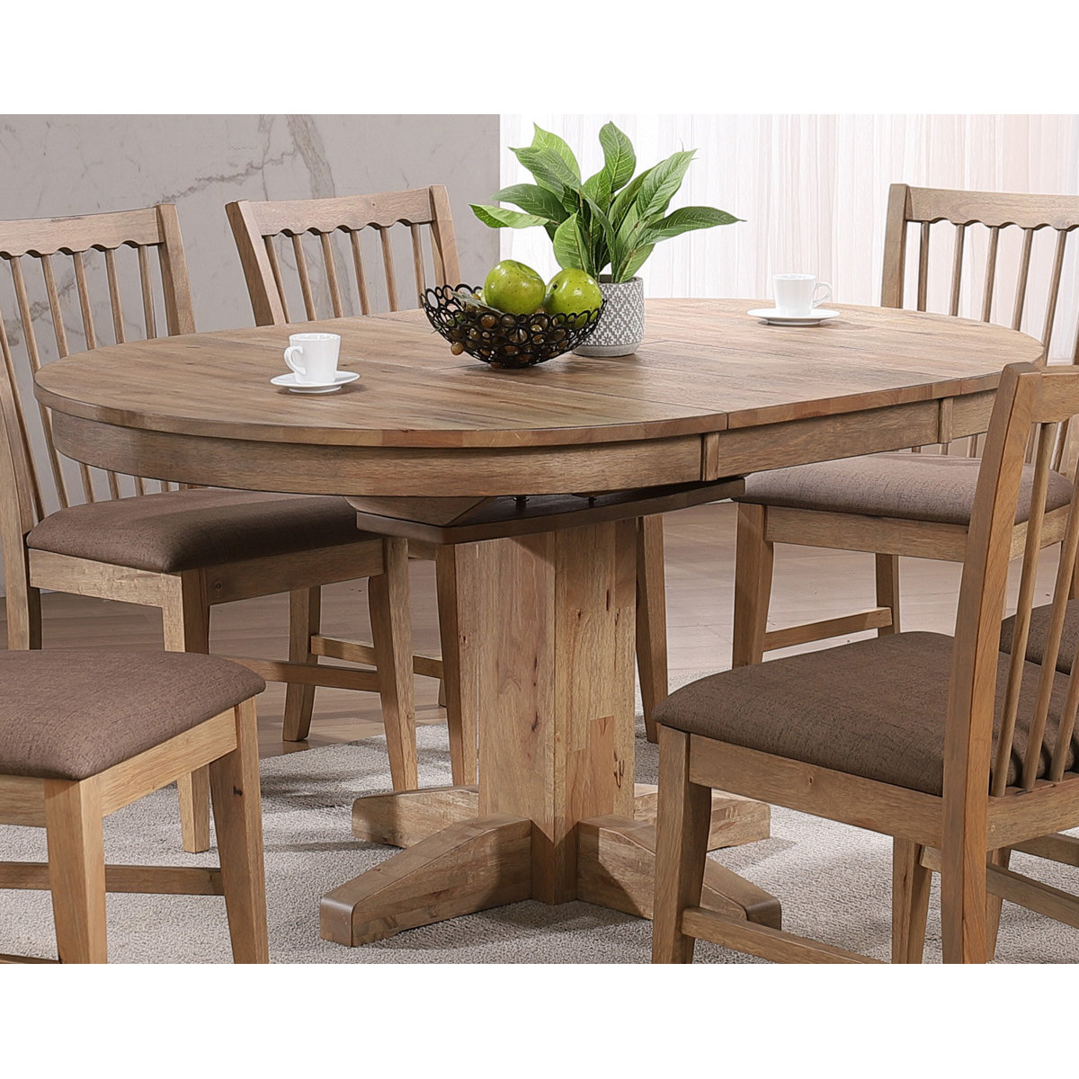 Solid Wood Extendable Round Pedestal Dining Table