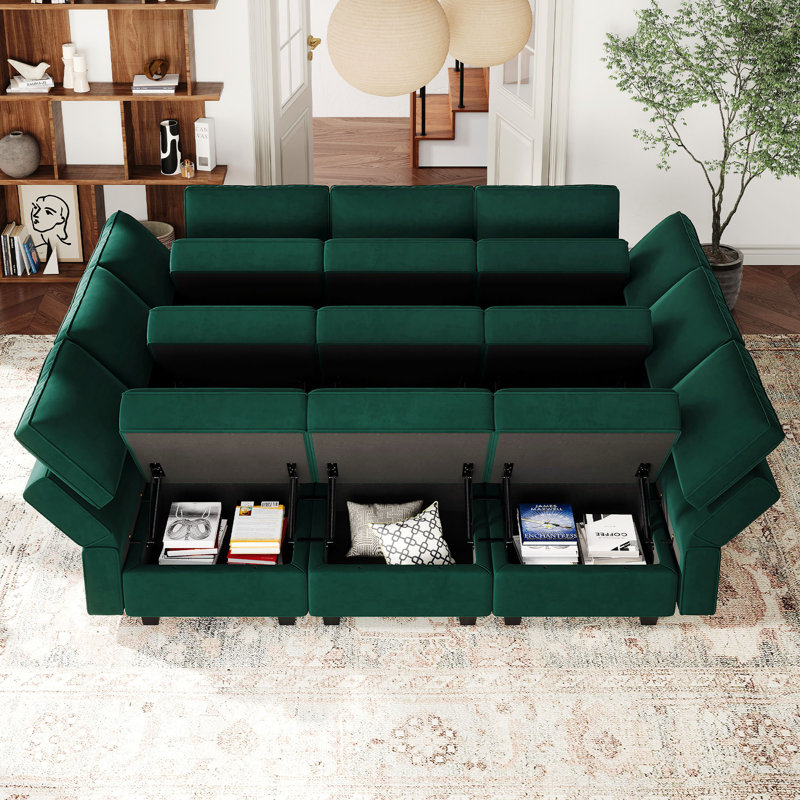 Canapé-lit modulaire réversible en velours Wylodene, Velours vert
