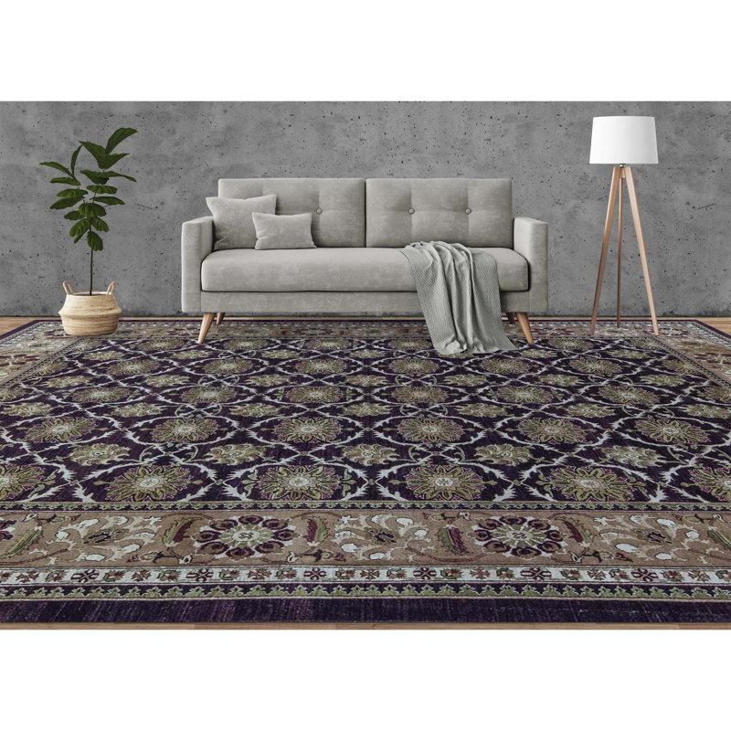 Sultanabad Wool Oriental Area Rug in Aubergine/Gold