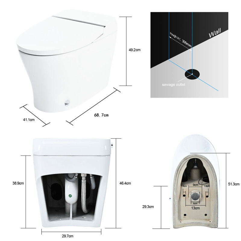 Upmarket Compact Dual Flush Toilet With Self-Cleaning Nozzle, Foot Sensor Flush, White Night , Knob Control, Cold Water Wash, Strong Soft Close, Energy Wand, ,