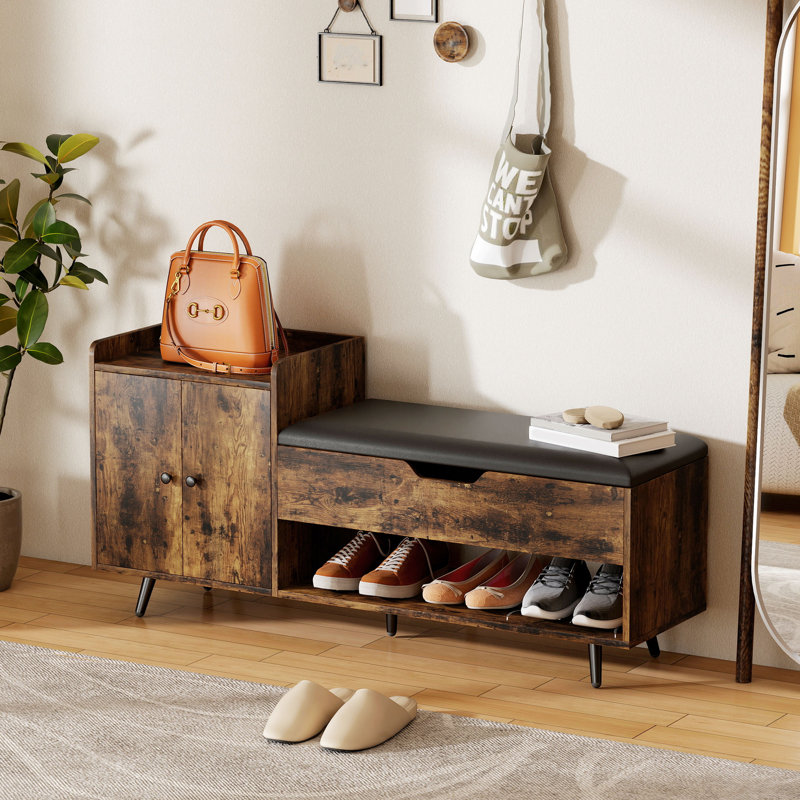 Banc à chaussures, banc d'entrée avec rangement, siège rembourré, blanc