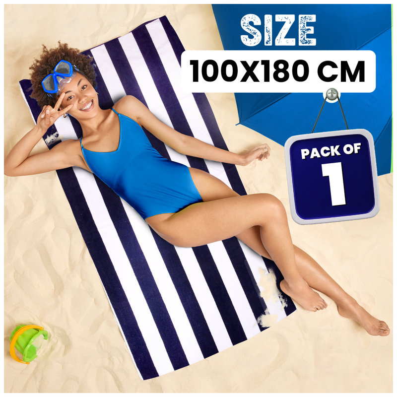  Cotton Blend Machine Woven Beach Towel, Navy