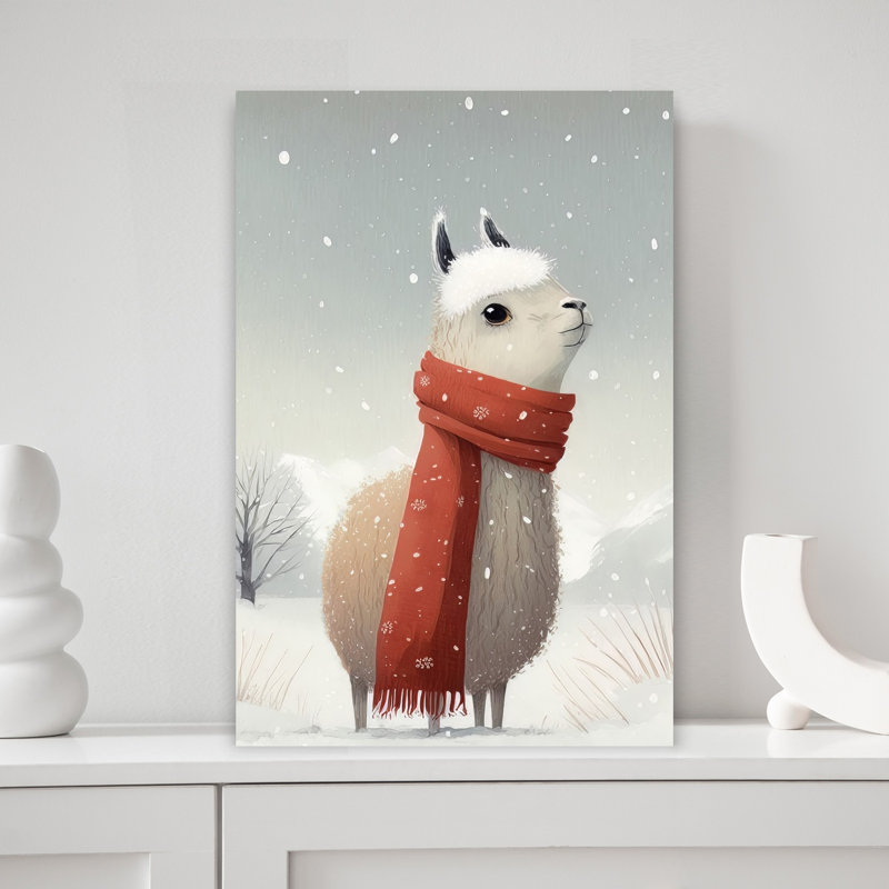 Festive Llama Snowfall by Bilge Paksoylu - Print, 45.72 cm H x 30.48 cm W