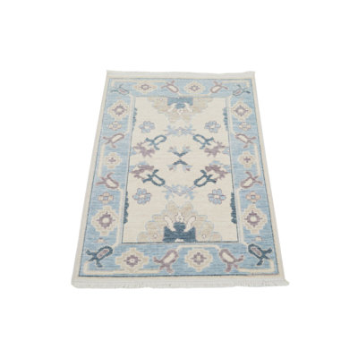 2x3 Beige and Blue Turkish Traditional Rug