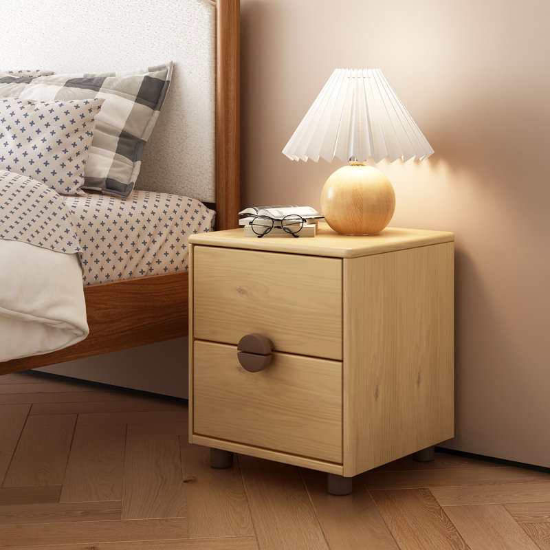 Solid Wood Night Stand 2 Drawer Dresser, Natural